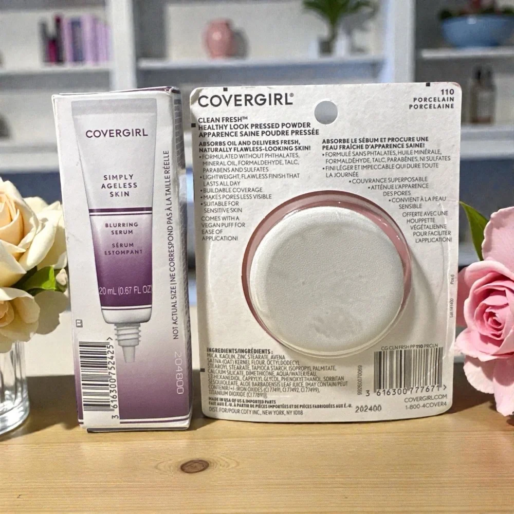 CoverGirl Makeup Bundle | Pressed Powder Porcelain 110 + Blurring Serum